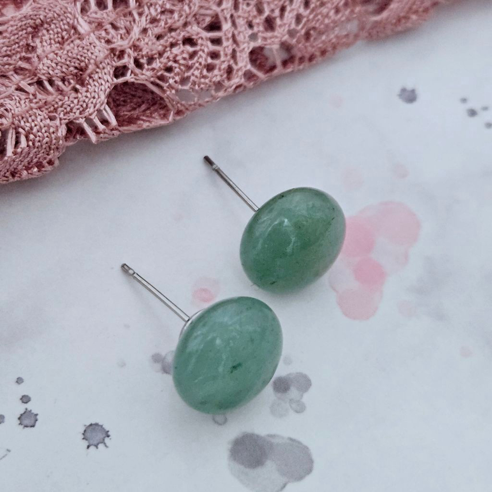 Green Aventurine Silver Stud Earrings - Picture 3 of 4